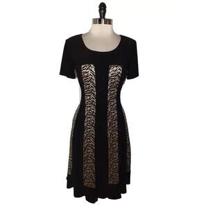 R&M RICHARDS Midi Dress Black Gold Metallic Shimmery Stretch Jersey Event 18W